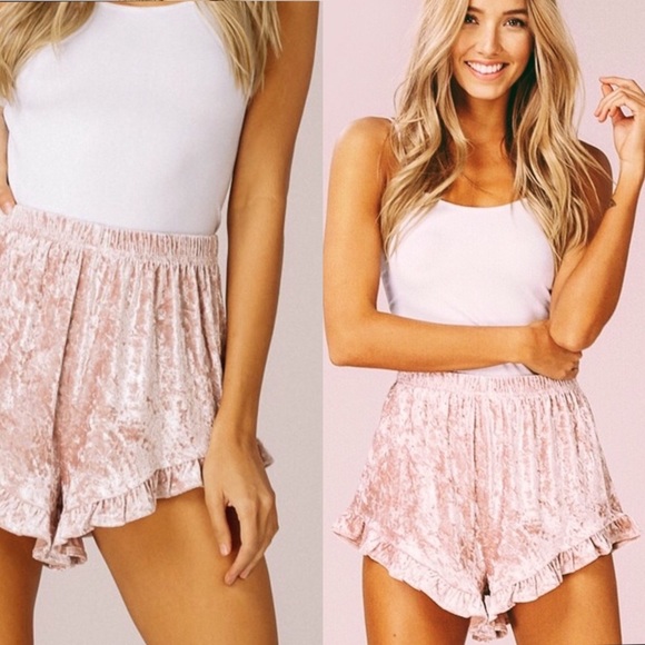 Velvet Shorts Ruffle Hem, Blush Crushed Velvet - Picture 8 of 8
